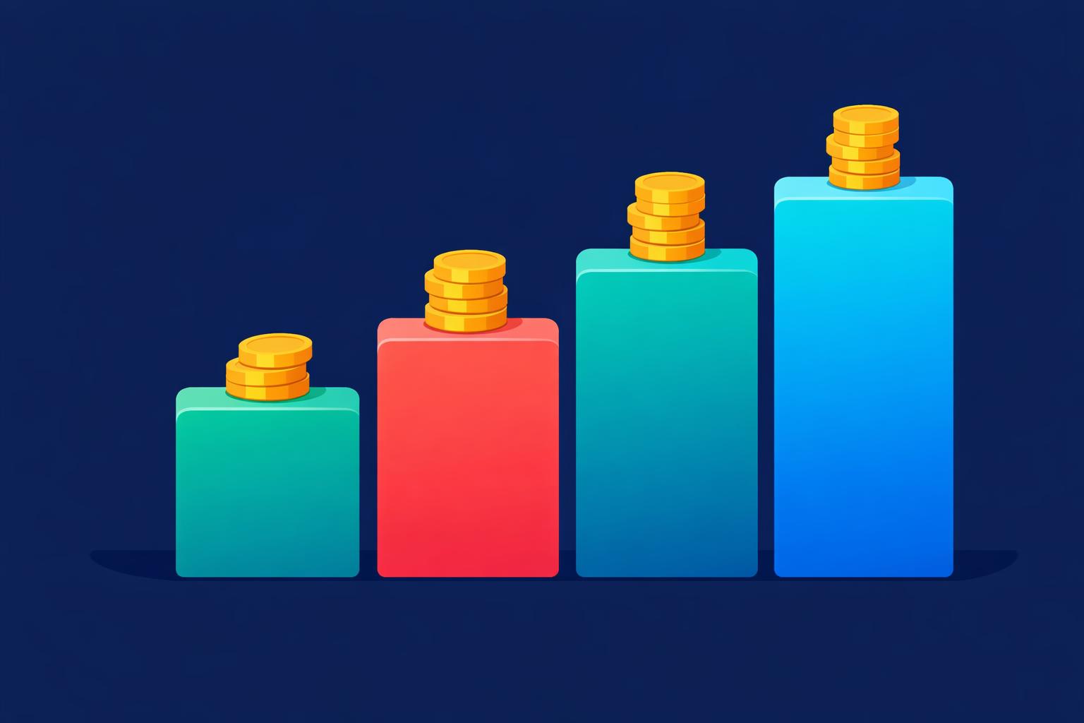Quatre gammes de budget SEO repr&eacute;sent&eacute;es par des paliers croissants