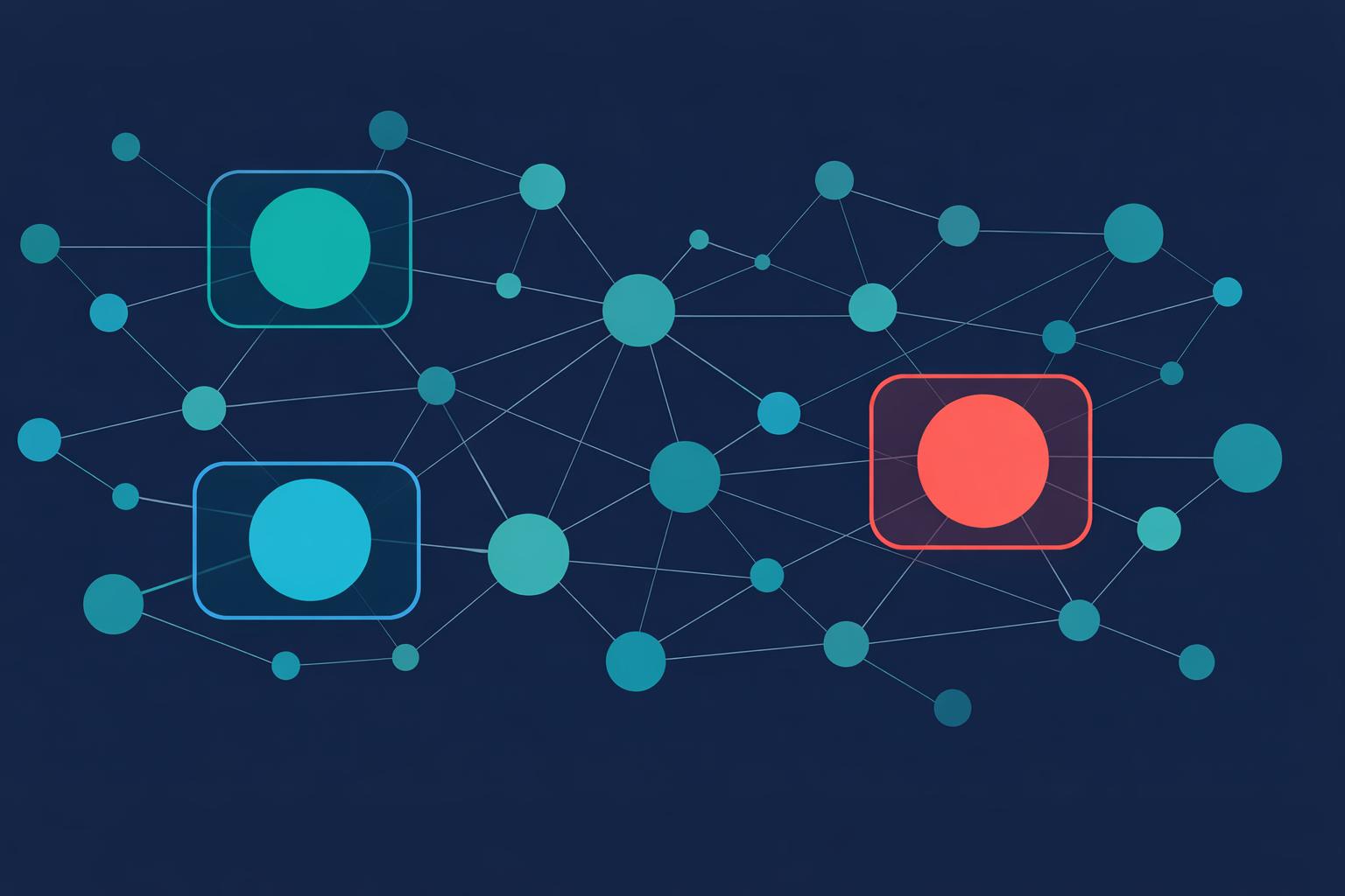 Graphe d&rsquo;entit&eacute;s reli&eacute;es, trois d&rsquo;entre elles identifi&eacute;es par un cadre
